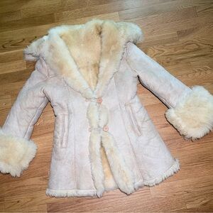Genuine Sheepksin Coat Distressed Natural Tan Cream Beige Shearling Jacket SMALL